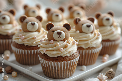 Adorable cupcakes topped with cute bear-shaped sugar decorations