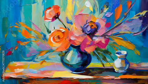 floral still life but with a creative twist, experimenting with unconventional color palette. Generative AI.