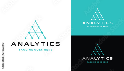 Initial Letter A Modern Triangle with Dotted Link Digital Wire Line For Futuristic Data Network Connection Logo Design