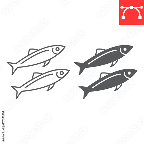 Sardines line and glyph icon, seafood and fish, pilchard vector icon, vector graphics, editable stroke outline sign, eps 10.