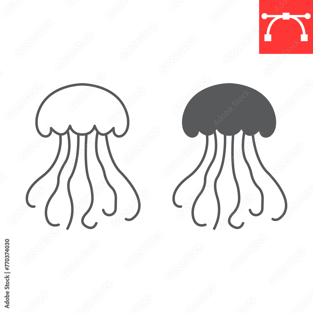 Jellyfish line and glyph icon, seafood and fish, medusa vector icon, vector graphics, editable stroke outline sign, eps 10.