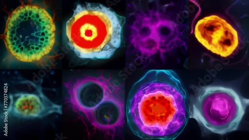 A series of images capturing the different stages of mitosis from prophase to telophase in a single animal cell revealing the complex . AI generation. photo