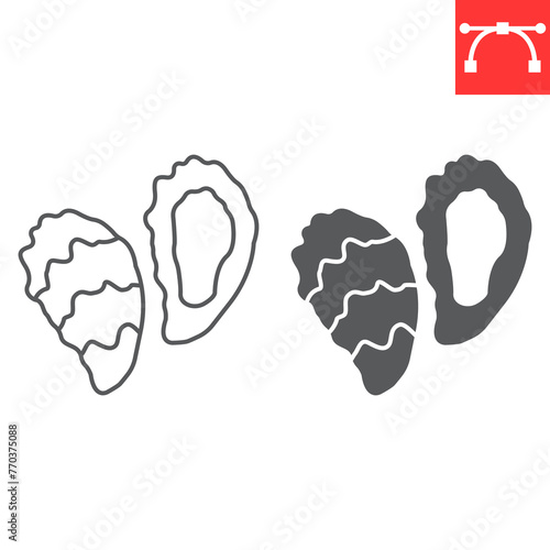 Oyster line and glyph icon, seafood and mollusk, mussel vector icon, vector graphics, editable stroke outline sign, eps 10.