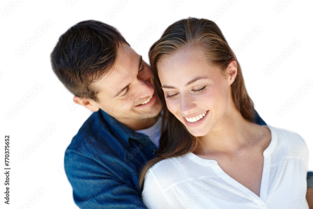 Couple, hug and smile in studio for love with embrace, connection and support together. Man, woman and happiness with romance or trust for bonding, security and spouse for comfort with safety Couple, hug and smile in studio for love with embrace, connection and support together. Man, woman and happiness with romance or trust for bonding, security and spouse for comfort with safety