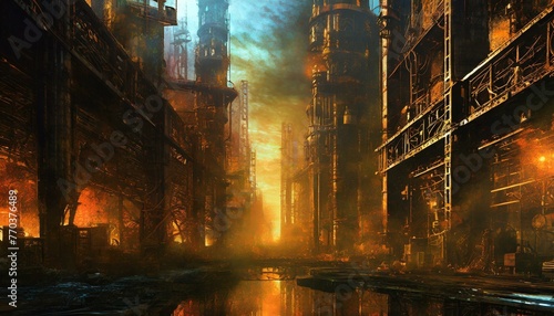 A post-apocalyptic city where nature has reclaimed modern buildings.