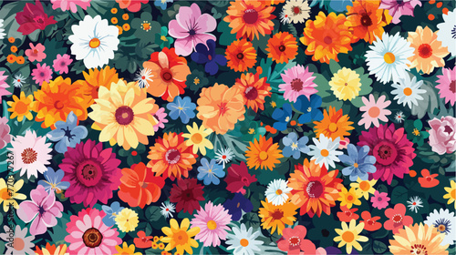 Mixed colorful flowers background. Vibrant colors