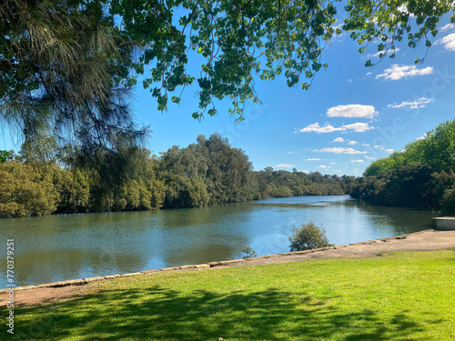 Cooks river with lawn in the foreground. marrickville photo