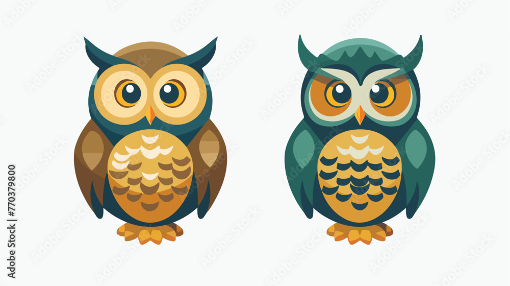 owl logo design and animal symbol flat vector 