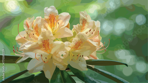 Close-up photo of a rhododendron flower in a garden w