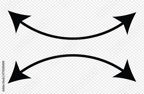 Dual semi circle arrow. Vector illustration. Semicircular cur ved thin long double ended arrow. Replaceable vector design , eps 10