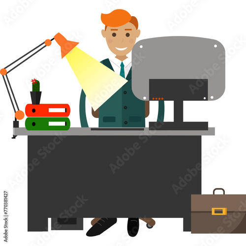 Man office worker at worktable vector icon isolated on white