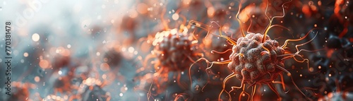 Cancer cells in macro, crumbling as a sign of absolution, high clarity, hopeful ambiance