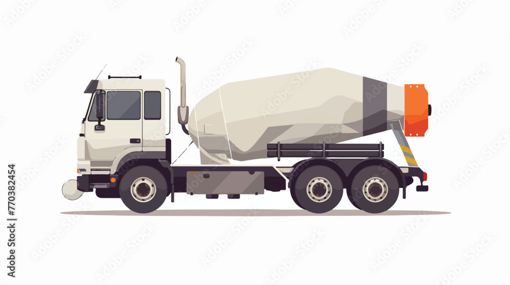 Concrete mixing truck vector. Construction machine. F