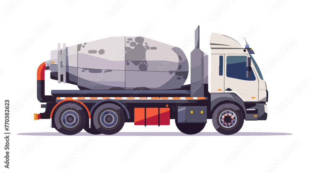 Concrete mixing truck vector. Construction machine. F