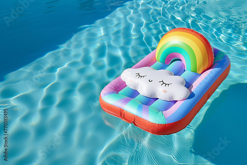 inflatable cloud relaxing in pool floating on blow up toy photo