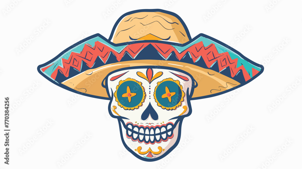 Cute calavera sugar skull mexican hat cartoon vector