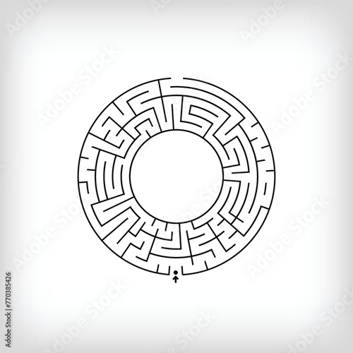Unique linear letter O maze puzzle. Confusing game and educational activity set.