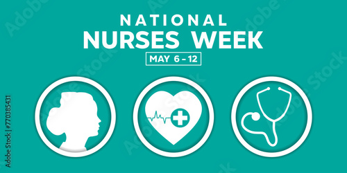 National Nurses Week. Heart, nuses and stestoscope. Great for cards, banners, posters, social media and more. Green background.