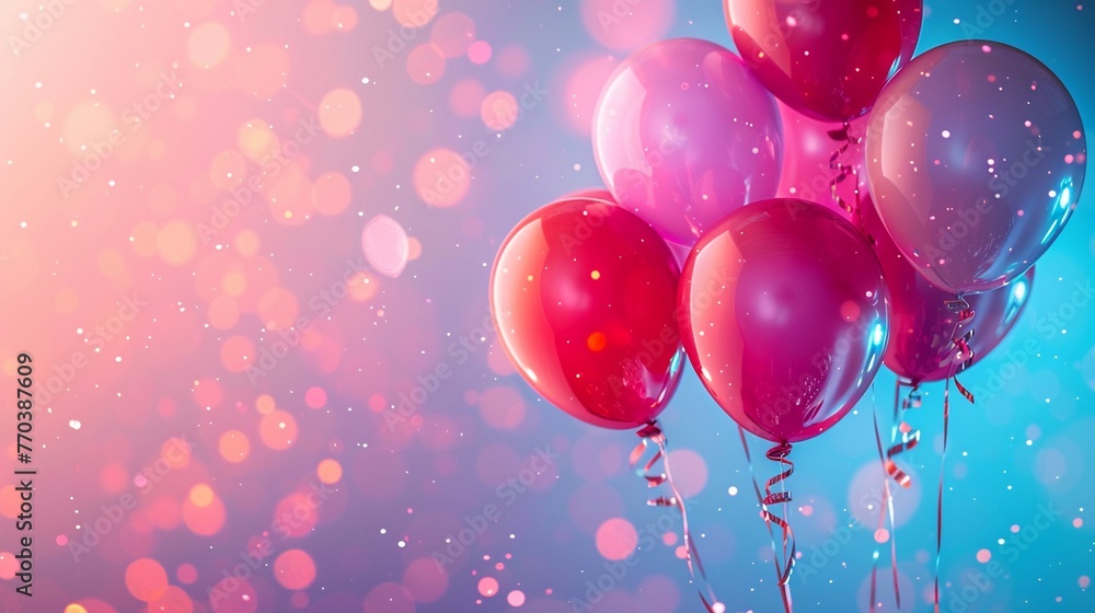 Festive atmosphere evoked by balloons set against a customizable color background for celebratory messages, Festive atmosphere evoked by balloons set against a customizable color background for celebratory messages,