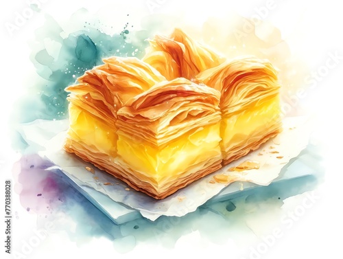  Watercolor Painting of Bougatsa photo