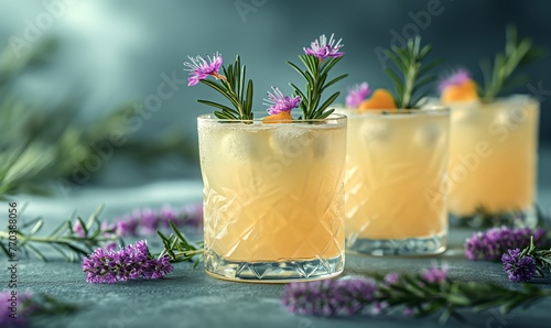 A light cocktail in a glass on a table on a blurred background.