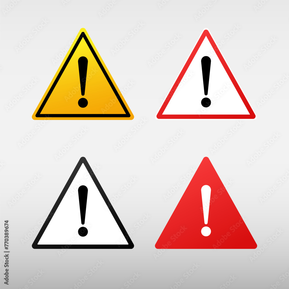 Warning sign set isolated on grey gradient background and danger sign set attention sign with exclamation mark. Warning sign set isolated on grey gradient background and danger sign set attention sign with exclamation mark.