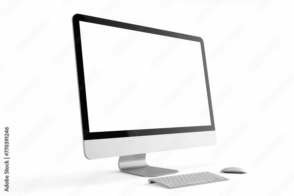 one modern tech blank lcd responsive monitor screen display desktop computer device realistic mockup template with keyboard and mouse 3d render illustration isolated perspective view one modern tech blank lcd responsive monitor screen display desktop computer device realistic mockup template with keyboard and mouse 3d render illustration isolated perspective view