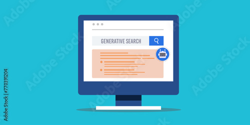 Search generative experience - SGE, chatbot answering user search query, artificial intelligence integrated with search engine technology, vector illustration.