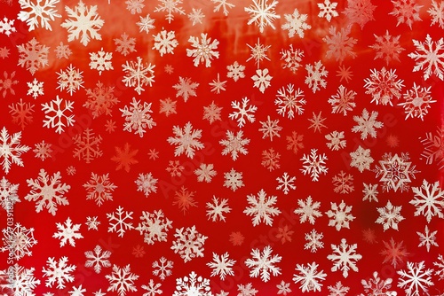 Snowflakes on a red background   Christmas and New Year background