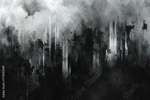 Abstract black and white watercolor background with grunge brush strokes