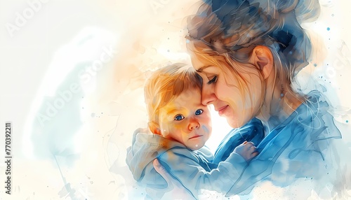 Mother hugging her baby  painting, beautiful artwork for Mother’s Day, wallpaper, background, wall art