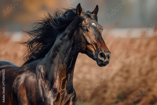 Majestic Black Horse Running Free.