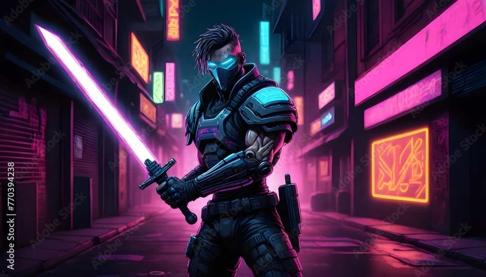Cyber person with disco sword
