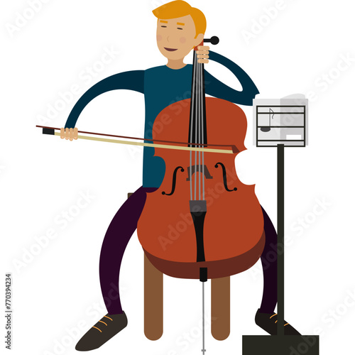 Man double bass orchestra player vector icon isolated on white