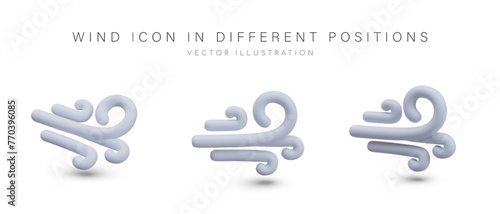 3D wind icon in different positions. Meteorological sign, weather symbol