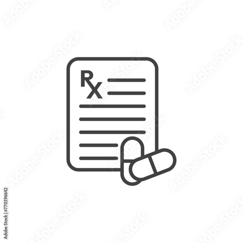 Prescription RX and Medical Document Icons. Healthcare and Pharmacological Symbols.