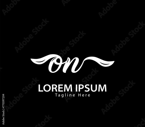 Initial handwriting letter ON logo design. ON logo design. ON logo design vector template in black background.