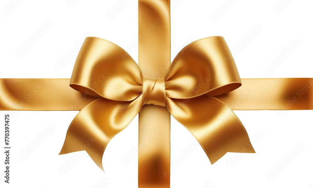 Cross golden ribbon and bow, cut out Cross golden ribbon and bow, cut out