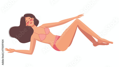 Simple flat vector of a woman sunbathing in pink biki