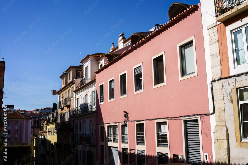 Row of Colorful Buildings in Lisbon, Portugal