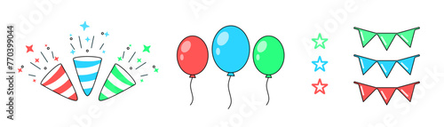 Birthday party celebration vector icon set colored