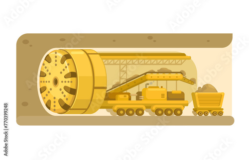 Tunnel Boring Machine Flat Cartoon Illustration Vector
