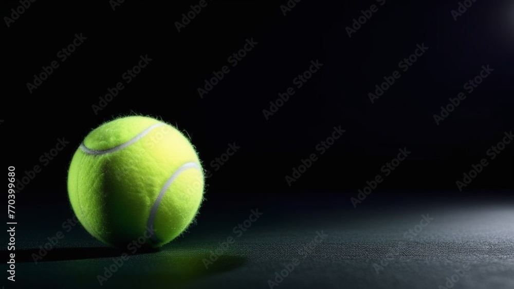 tennis ball on the dark background with copy space for text