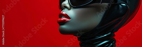 futuristic woman dressed in dark latex with black eye mask