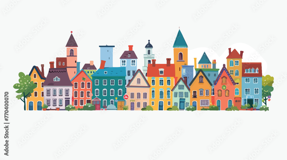 Sunny flat town. It is easy to edit.  Flat vector isolated