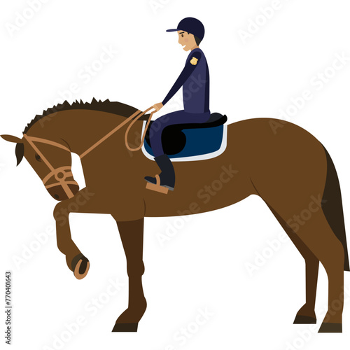 Patrol policeman on horseback vector icon isolated on white