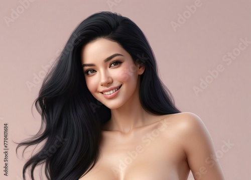 Portrait of a beautiful young asian woman with long black hair
