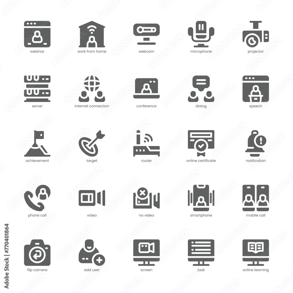 Webinar icon pack for your website, mobile, presentation, and logo design. Webinar icon glyph design. Vector graphics illustration and editable stroke.