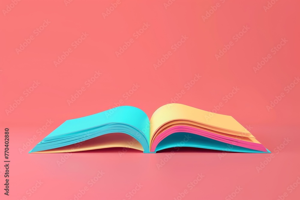 A book is open on a colorful surface A book is open on a colorful surface