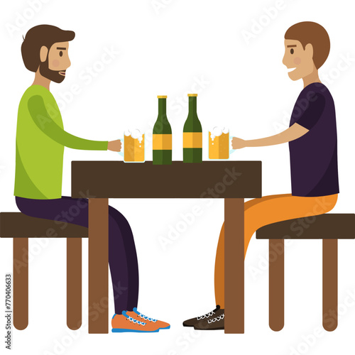 Man friends drinking craft beer at pub vector icon isolated on white